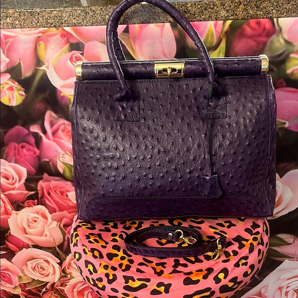 Purple Structured Satchel with Top Handles